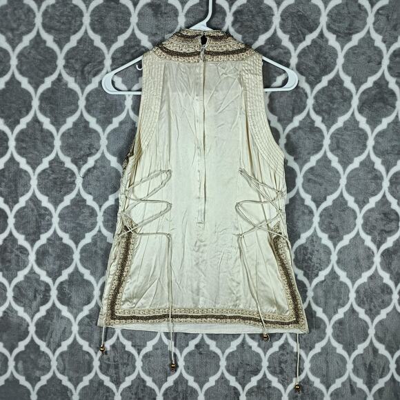 Beaded Mirror Halter Top Women Extra Small Gold Sleeveless Festival Boho Party - Picture 6 of 11